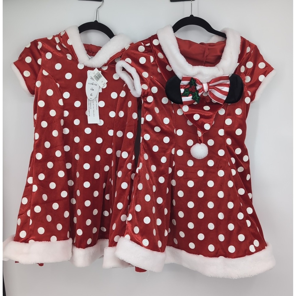 Disney Parks Minnie Mouse Red Polka Dot Holiday Dress Kids Large 10/12 NWT